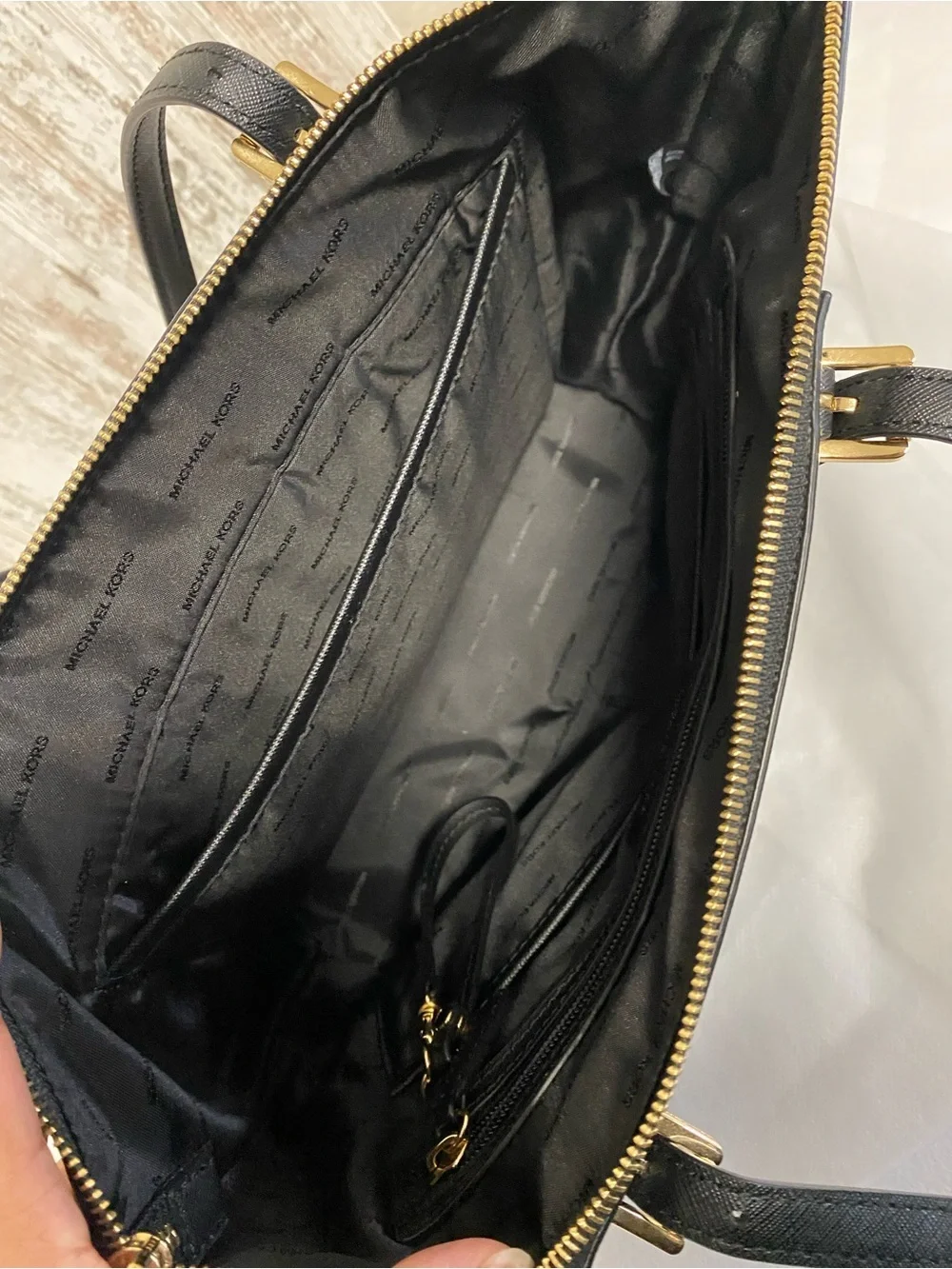 Michael Kors Black Saffiano Leather Tote with Gold Hardware